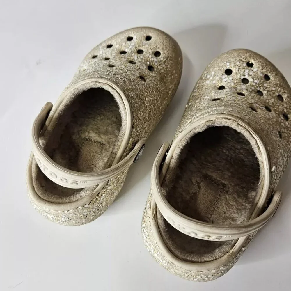 Crocs Glittery Gols Sherpa Lining Crocs Toddler Size 8 C